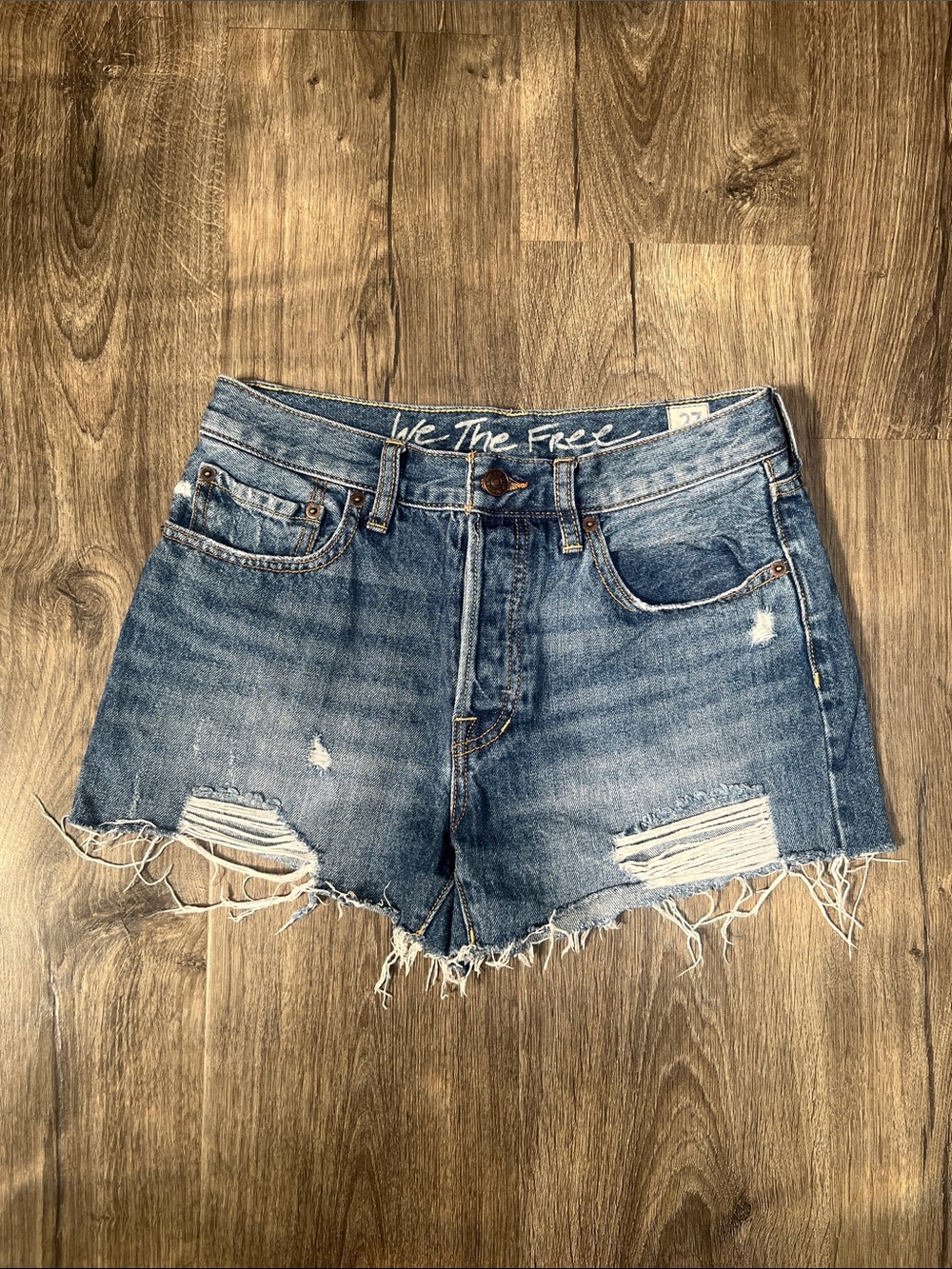 We The Free Frayed Distressed Denim Shorts - Light Blue